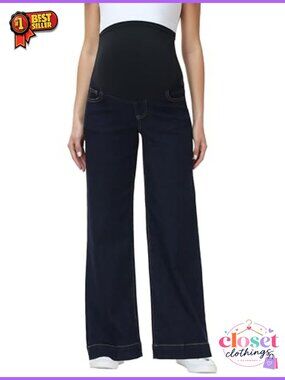 Maternity Wide Leg Jeans Over Belly Support Pregnancy Denim Pants